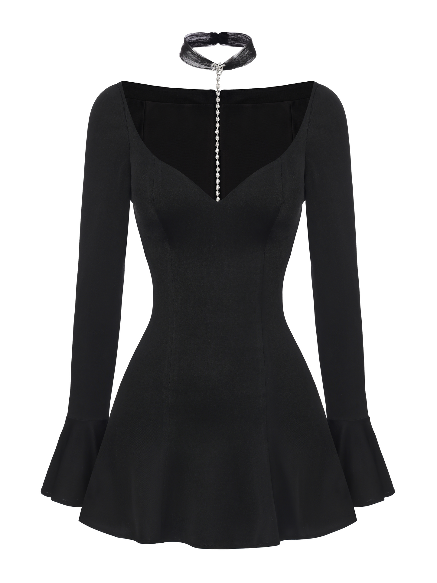 Alessandra Deep V Black Mini Dress