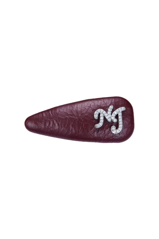 Eloise Crystal-Detail Wine Red Leather Hair Clip Set