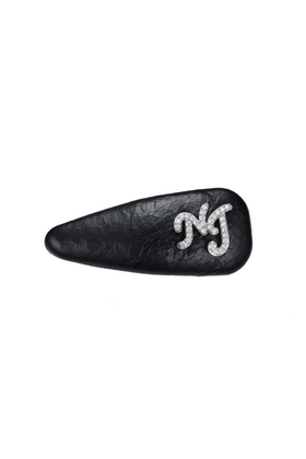 Eloise Crystal-Detail Black Leather Hair Clip Set