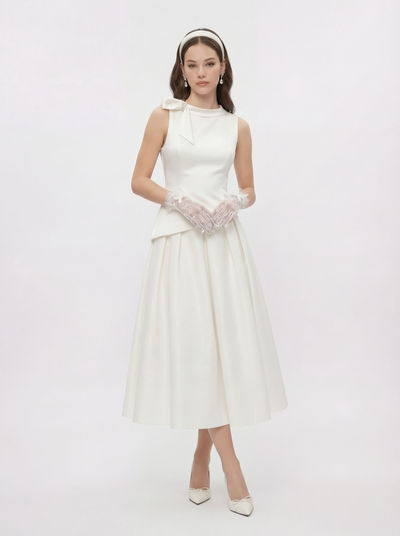 Lily Satin Bow Detail White Top