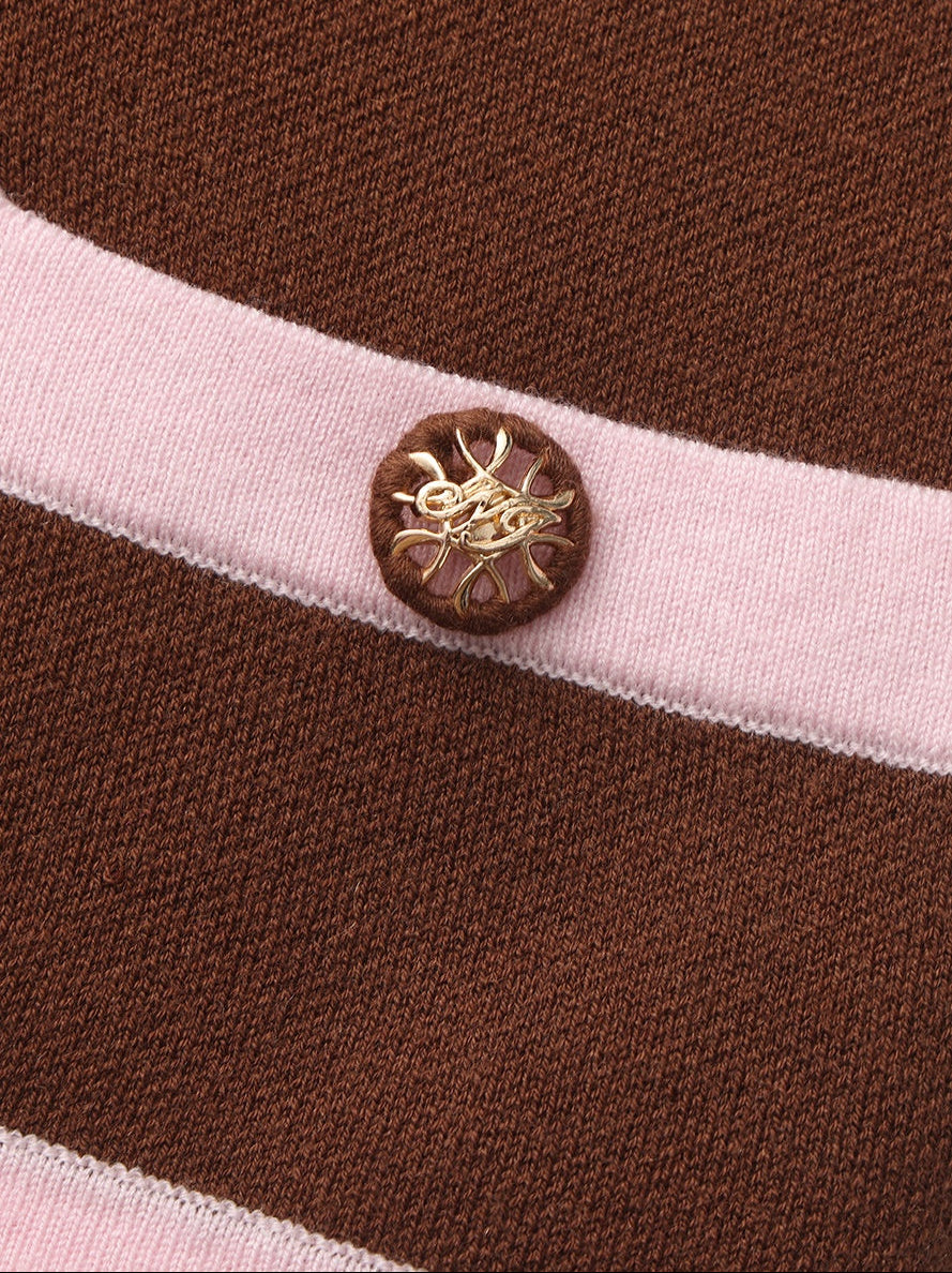 Lisette Contrast-Trim Brown Knit Three-Piece Set