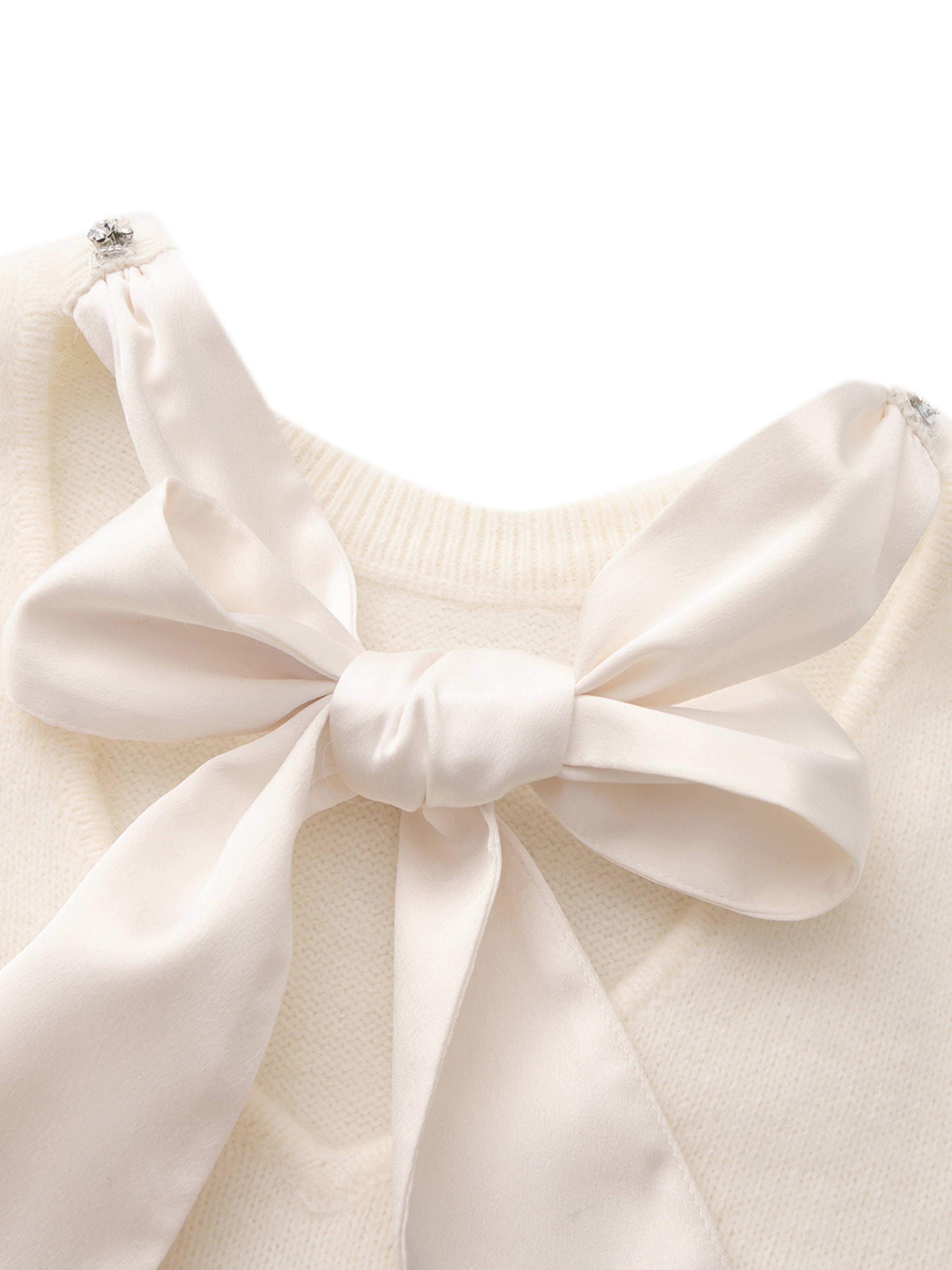 Evelina Bow Back White Knit Top
