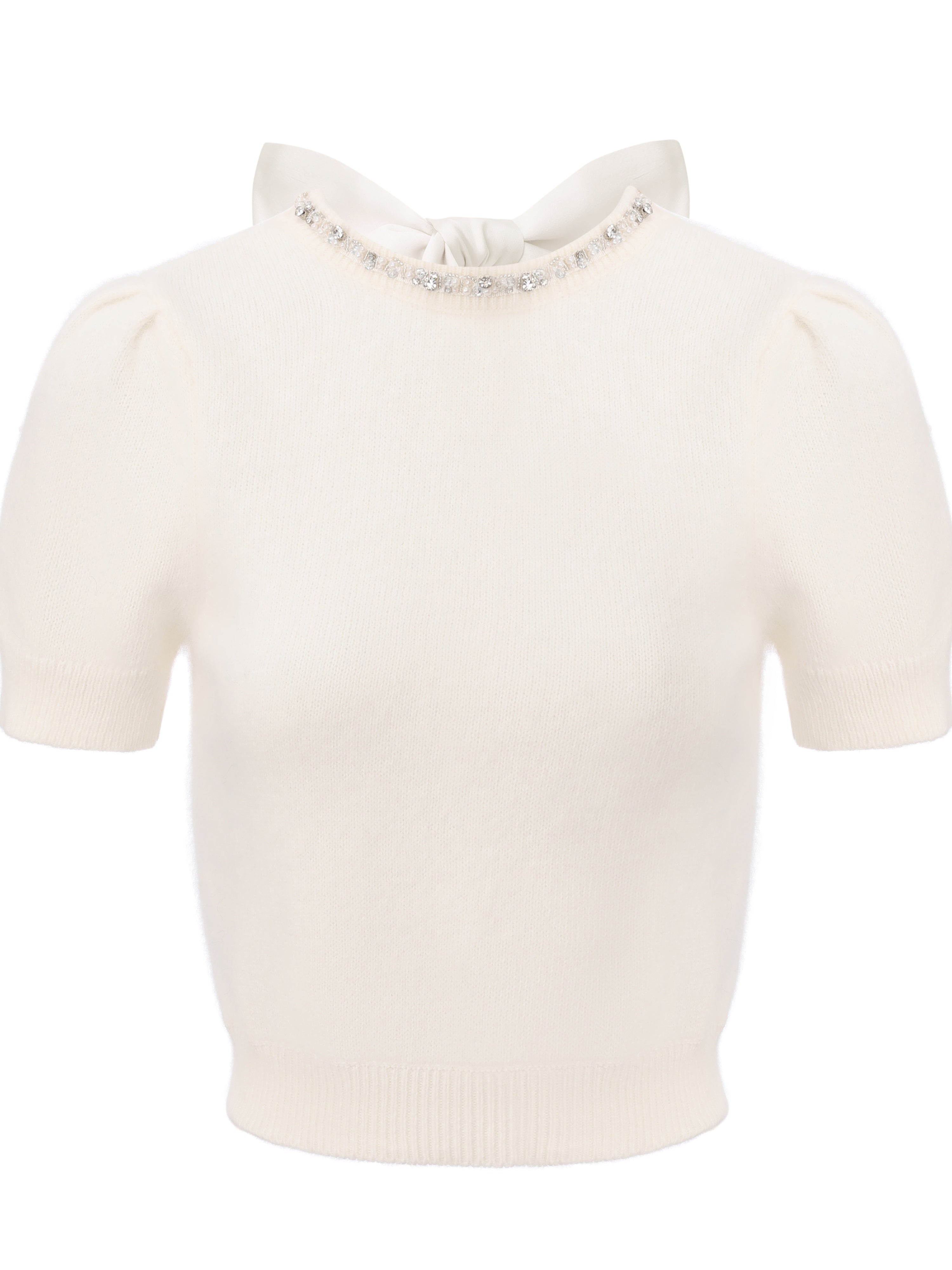 Evelina Bow Back White Knit Top