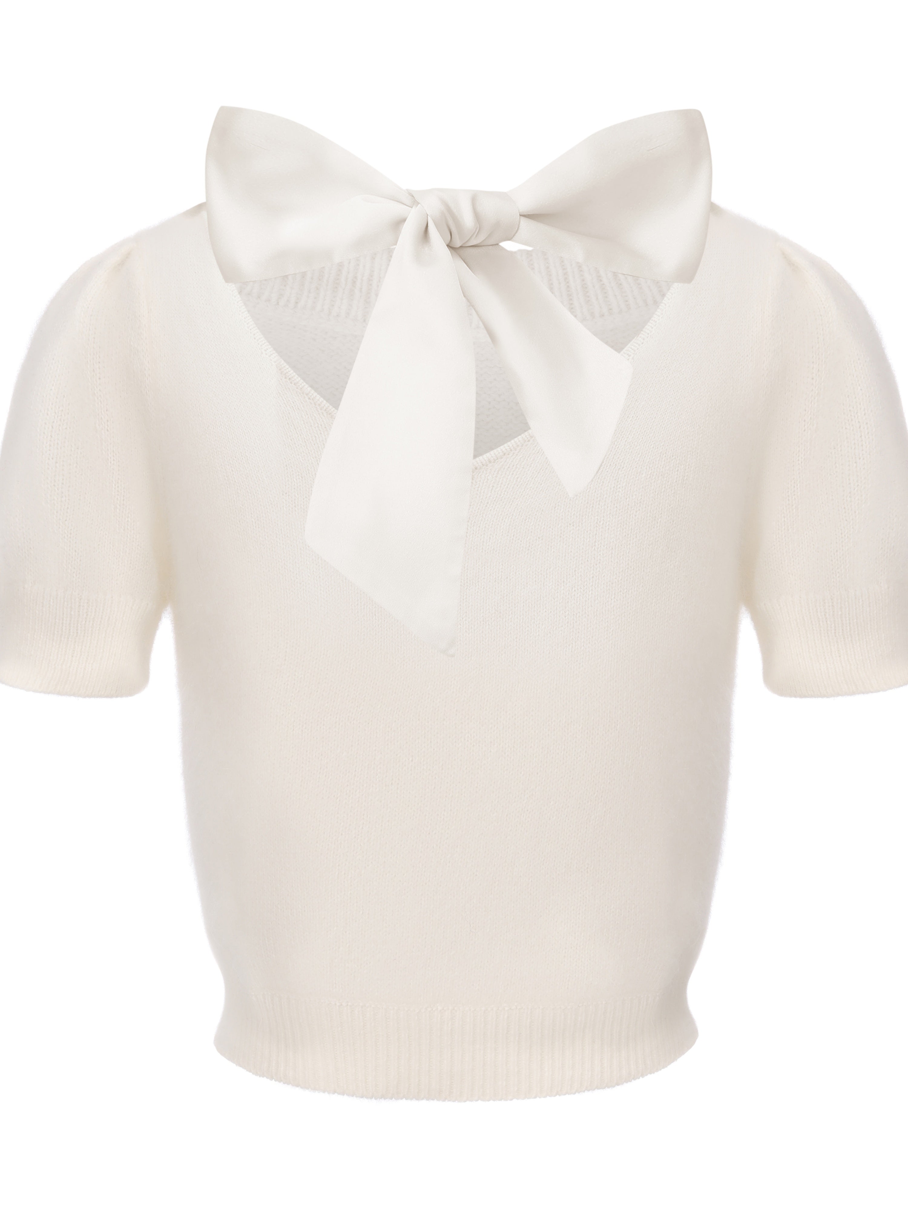 Evelina Bow Back White Knit Top