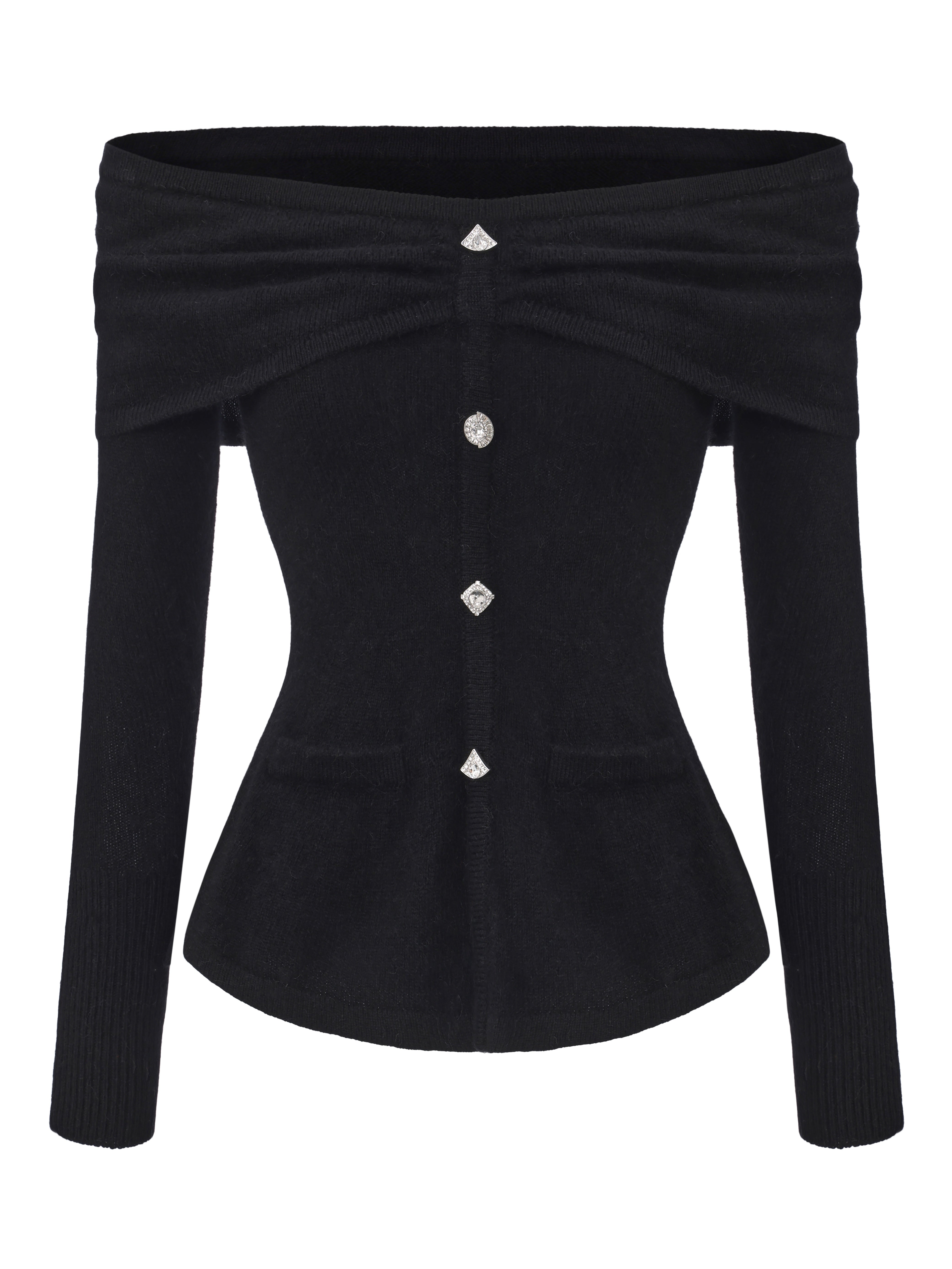 Brigitte Off-Shoulder Knit Black Top