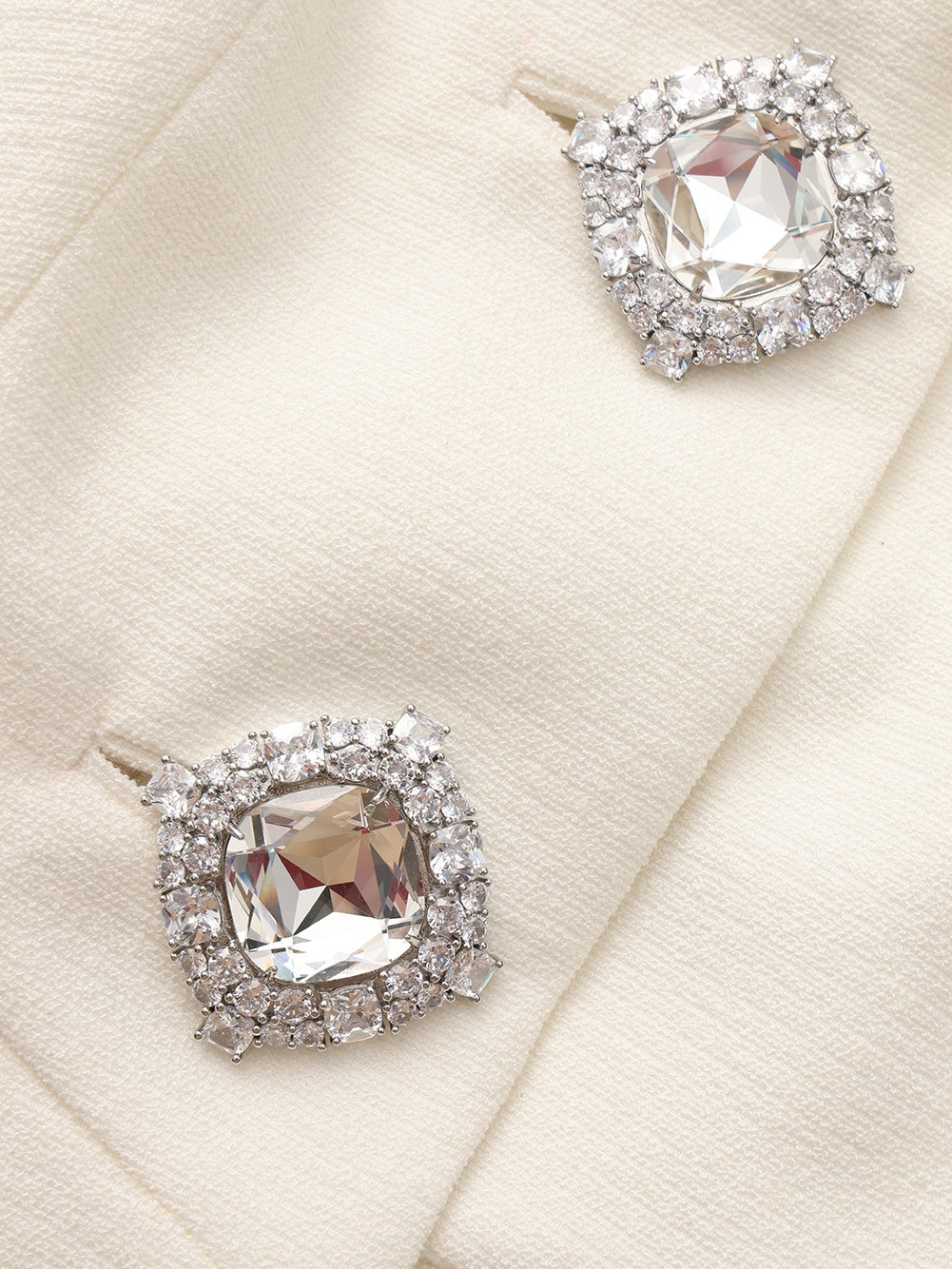 Camille Crystal-Button White Peplum Vest