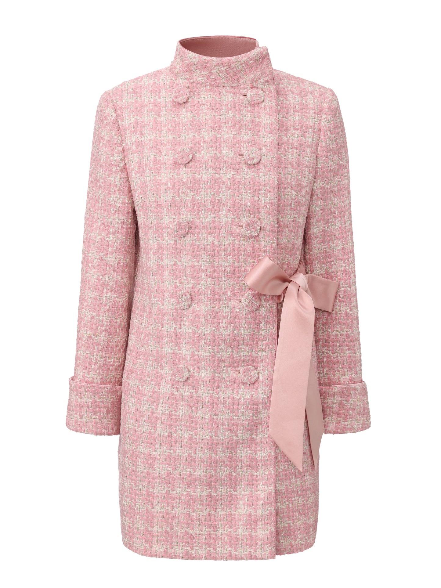 Bianca Tweed Bow Pink Double-Breasted Coat