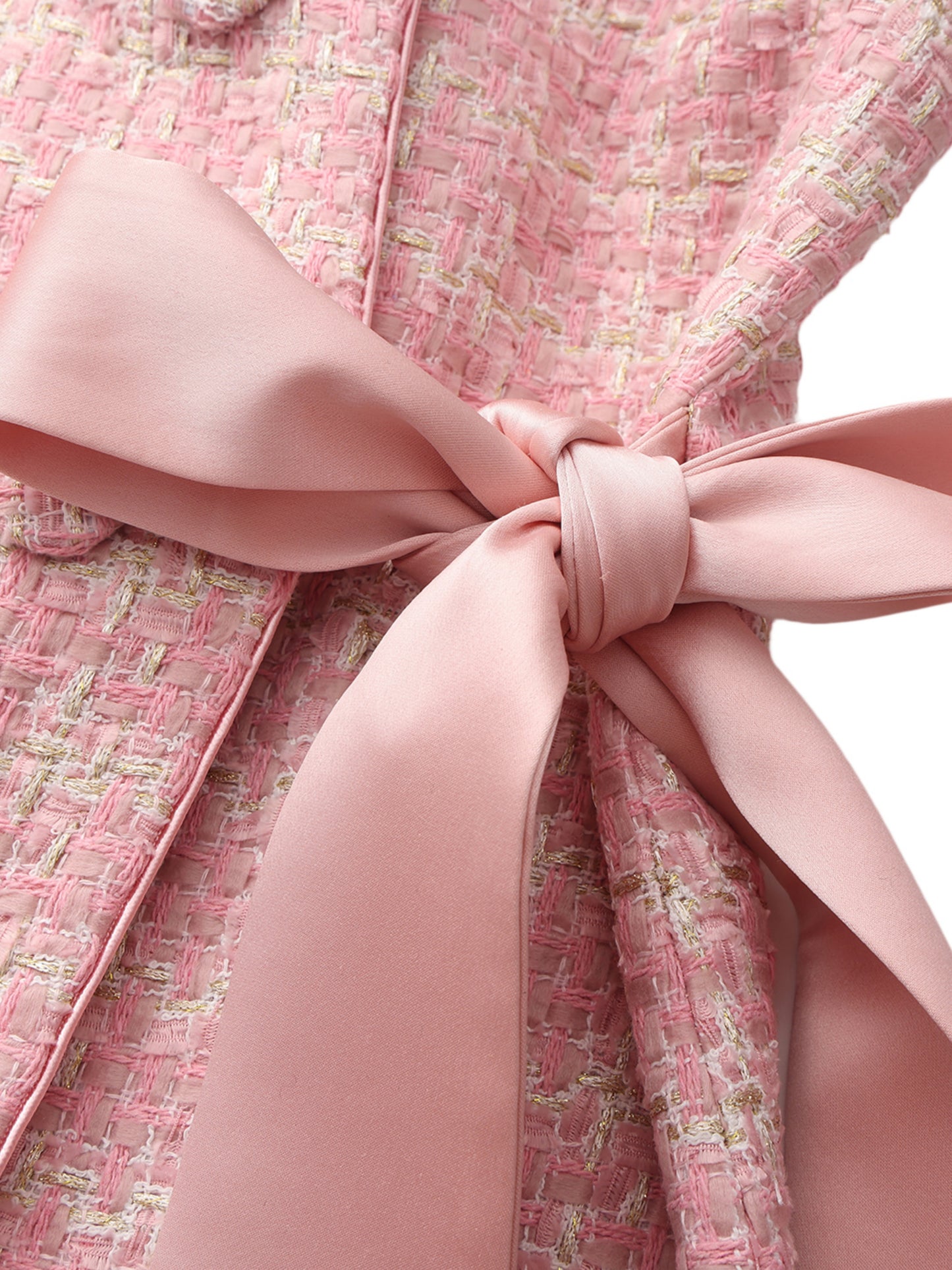 Bianca Tweed Bow Pink Double-Breasted Coat