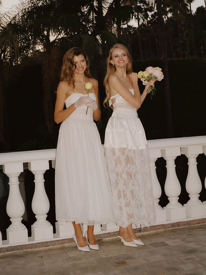 Juliette Ruched Strapless White Chiffon Dress