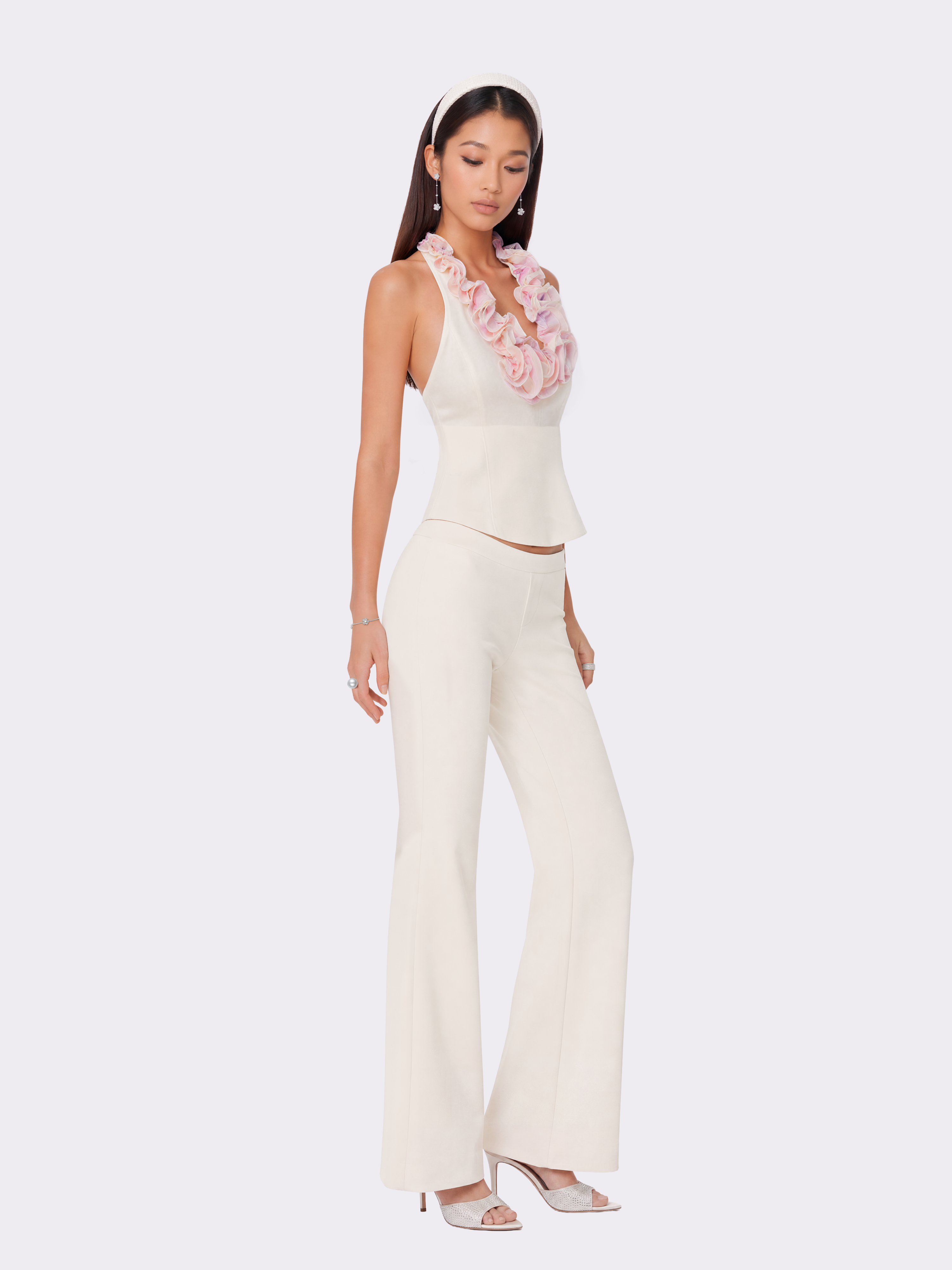 Ella Ruffle Halter Champagne Top