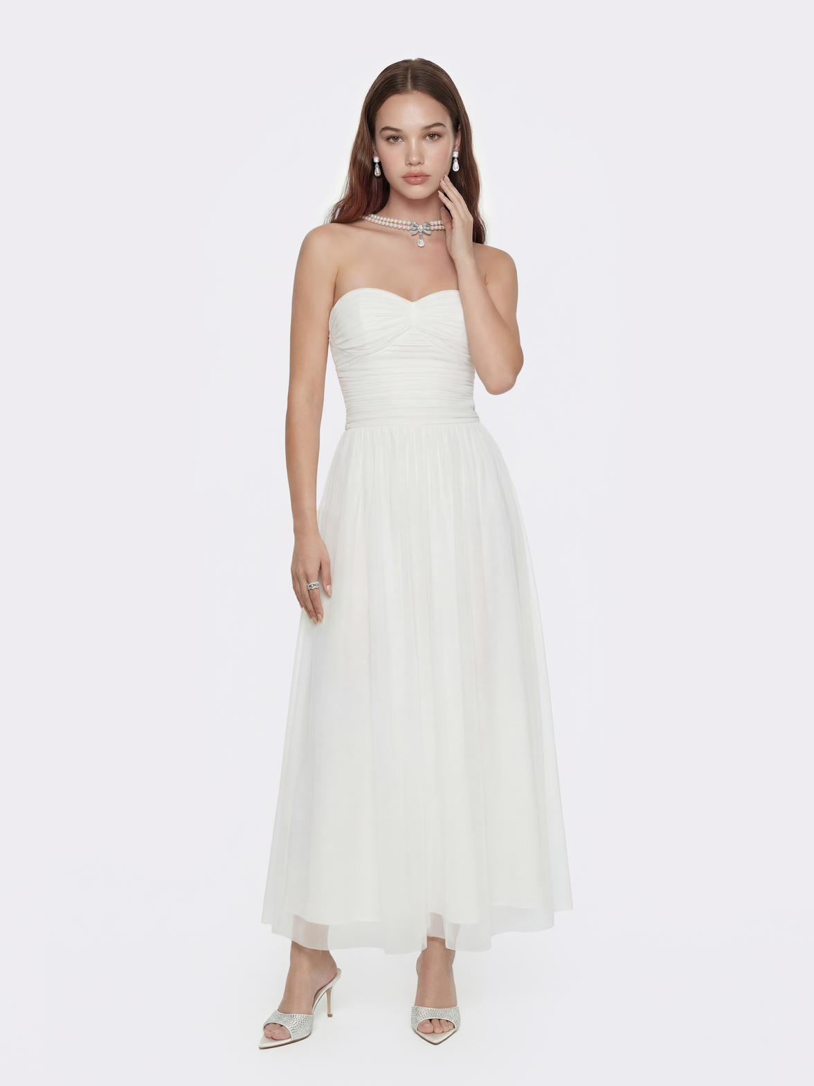 Juliette Ruched Strapless White Chiffon Dress | Nana Jacqueline Juliette Ruched Strapless White Chiffon Dress | Nana Jacqueline