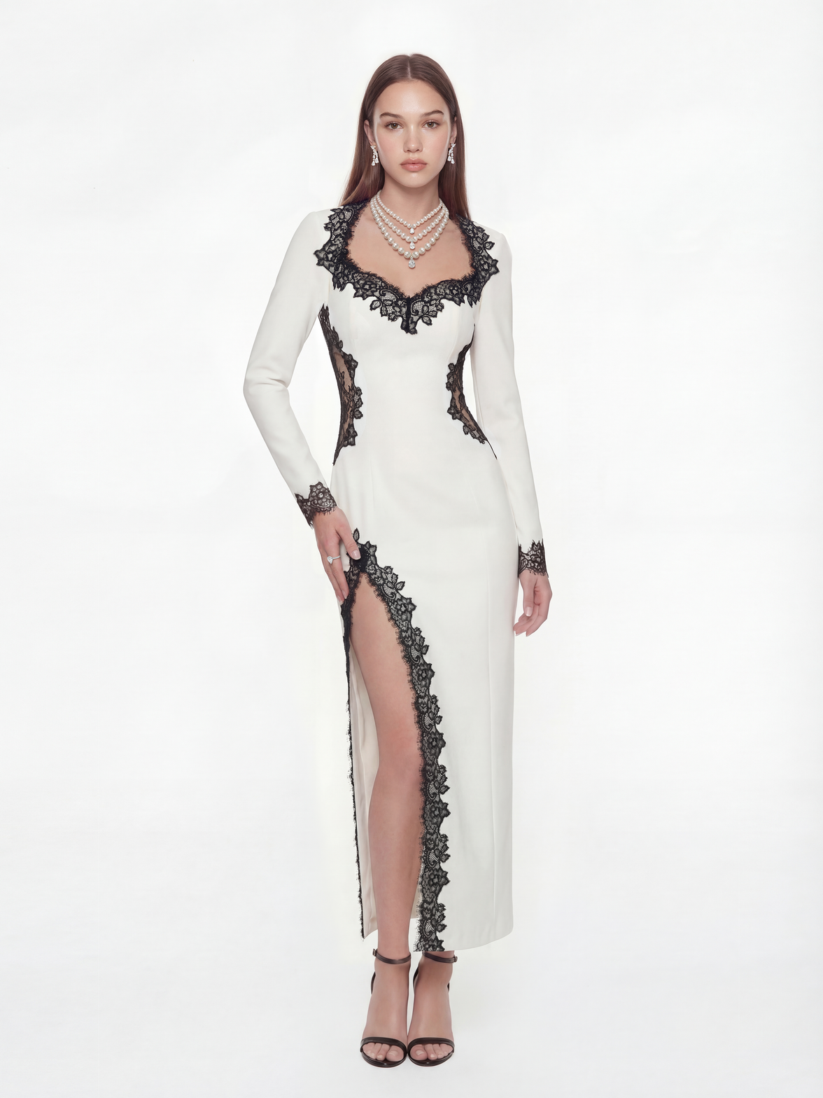 Adriana Lace Trim High-Slit Ivory Maxi Dress | Nana Jacqueline Adriana Lace Trim High-Slit Ivory Maxi Dress | Nana Jacqueline