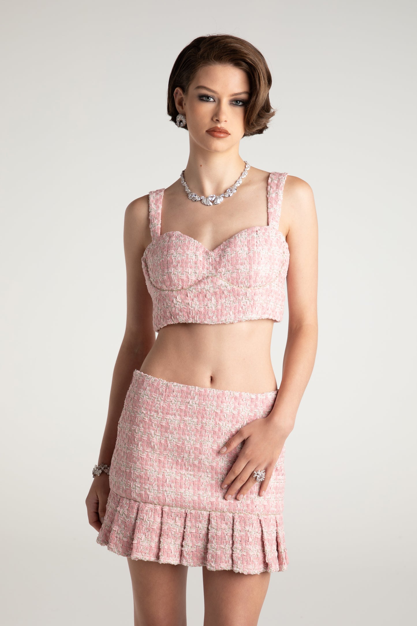 Chelsea Tweed Skirt Set  (Pink) (Final Sale)