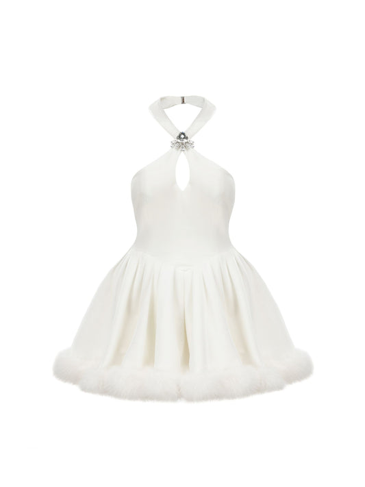Juliet Velvet Halter Dress (White)