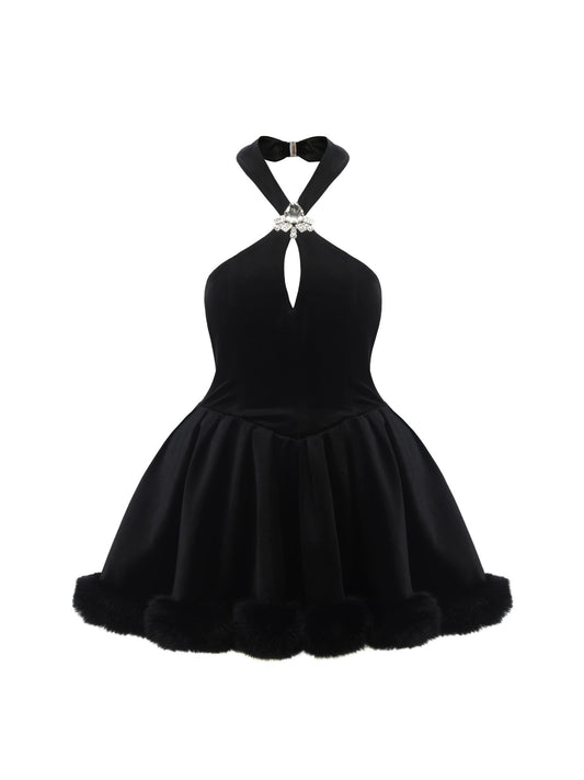 Juliet Velvet Halter Dress (Black)