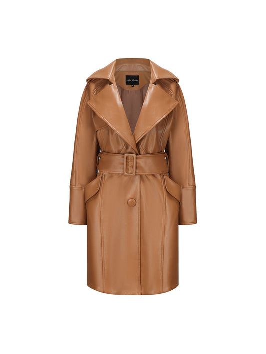 Keira Leather Trench Coat (Brown) (Final Sale)