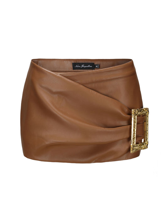 Miranda Leather Mini Skirt (Brown)