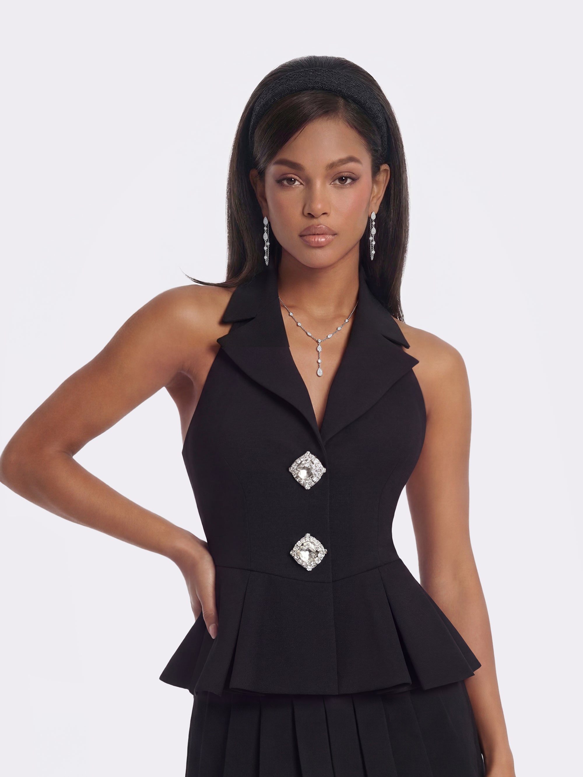 Camille Tailored Pleated Black Mini Skirt: Black Mini Skirt for