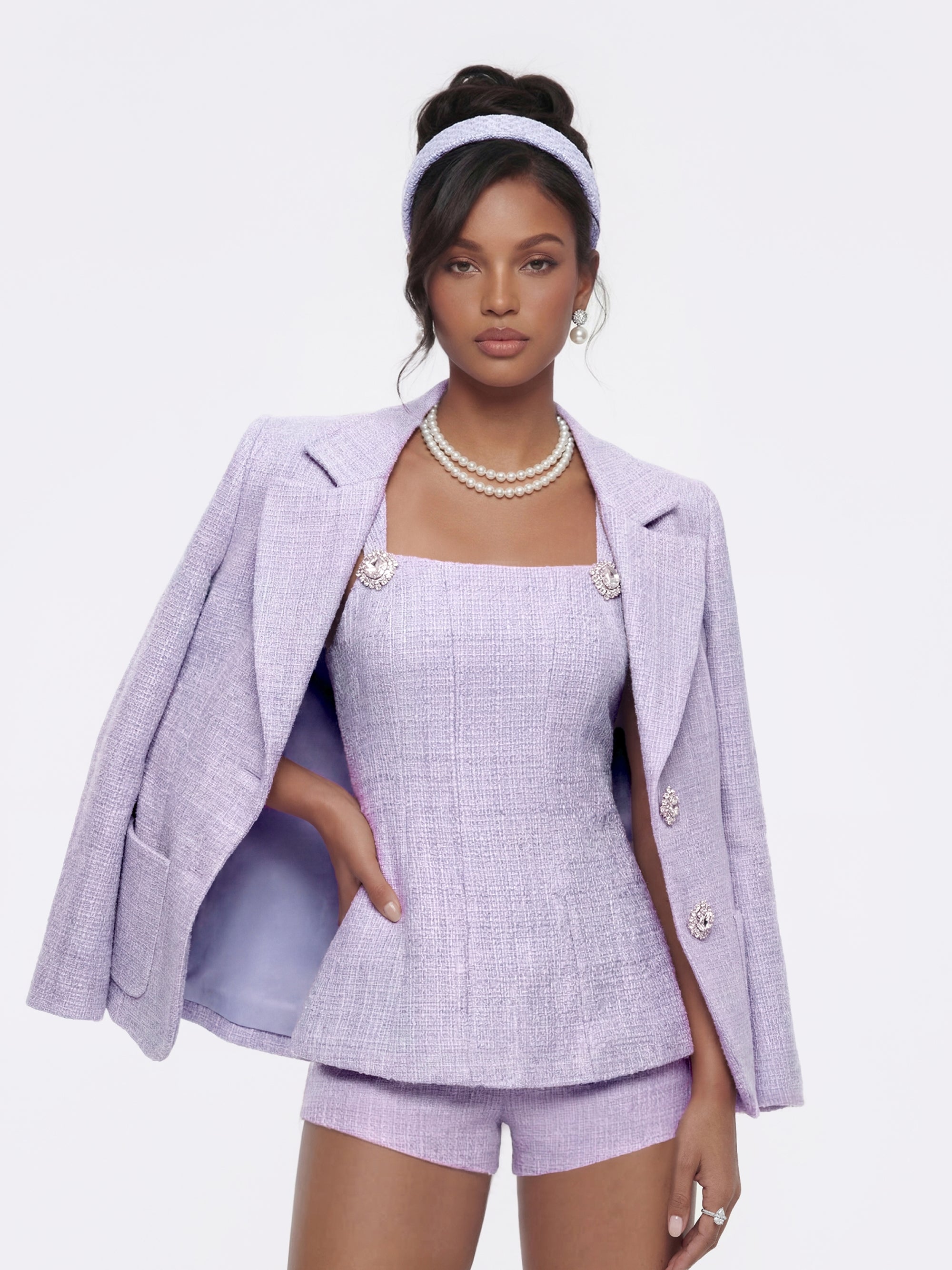 Annabella Tweed Woven Purple Bow Top | Nana Jacqueline