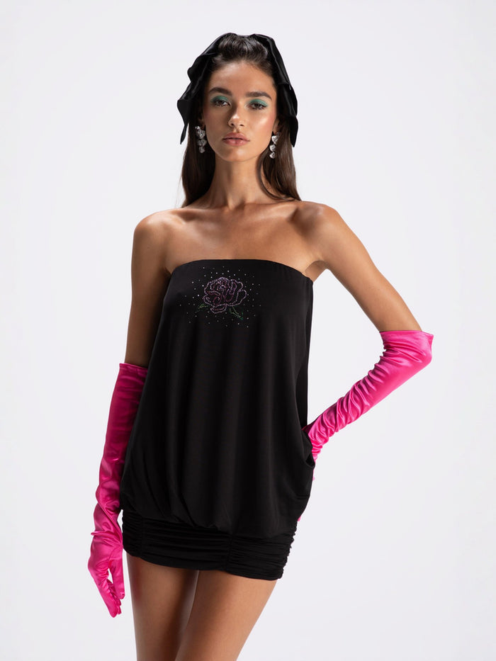 black dress pink gloves Cupid Dress With Gloves & Puffs
