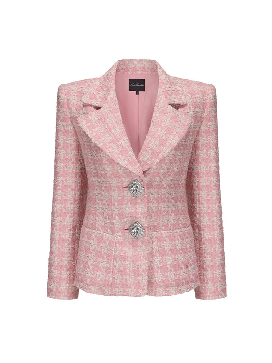 Maya Lapel Suit Jacket (Pink Checkered)