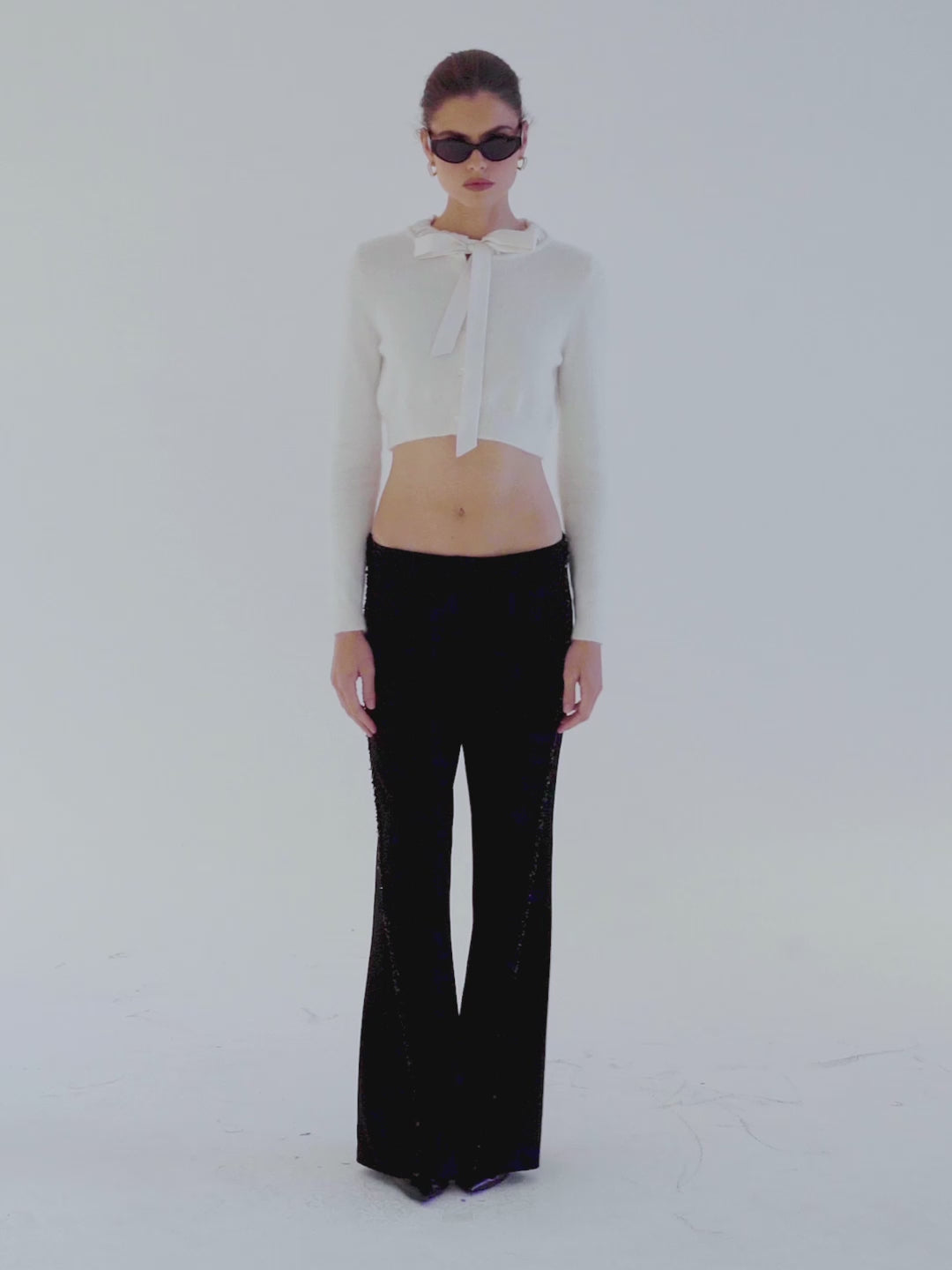 Loulou Bow-Collar White Cardigan