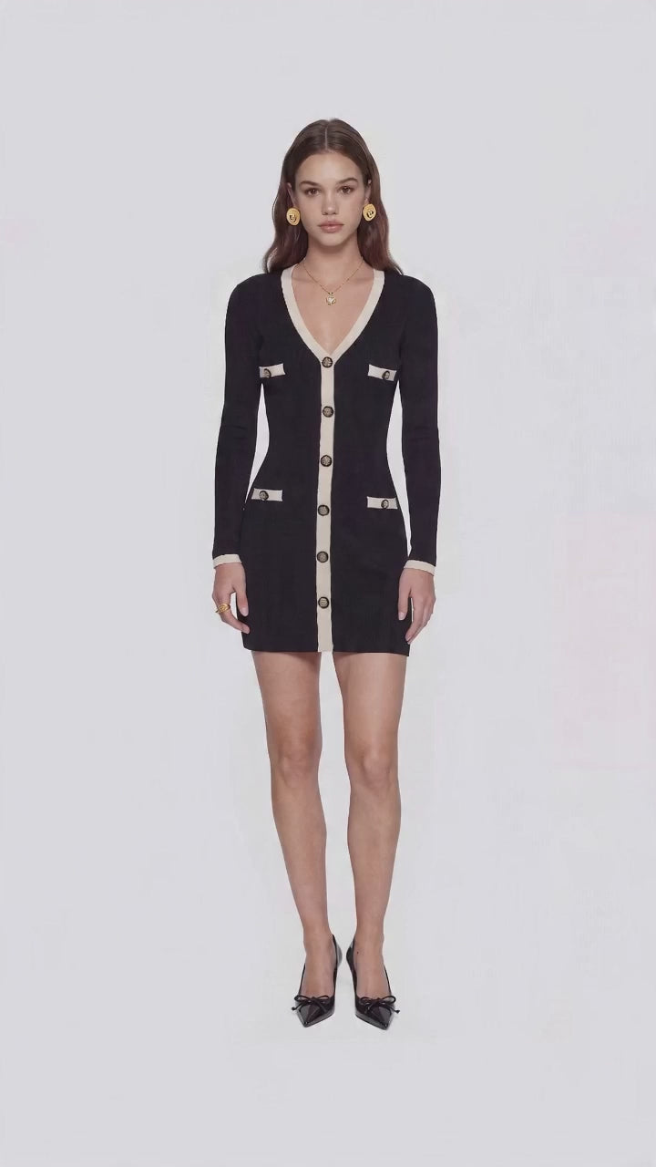 Yvette Contrast Knit Black Dress