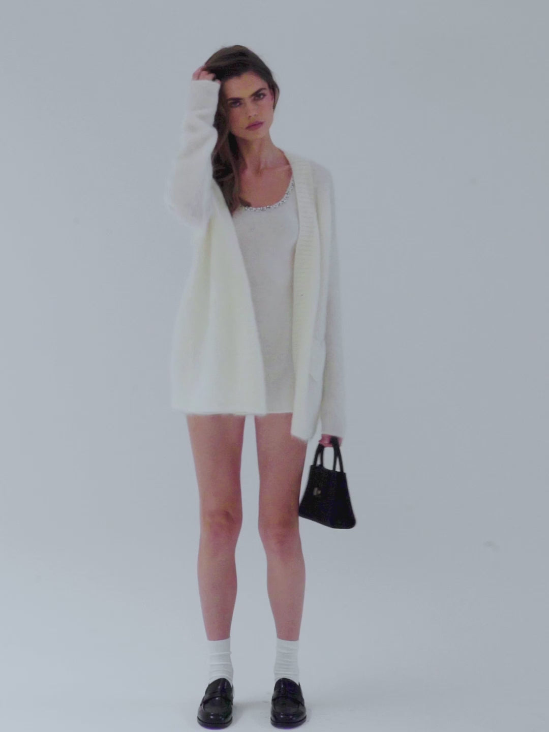 Sasha Heart-Pocket White Cardigan