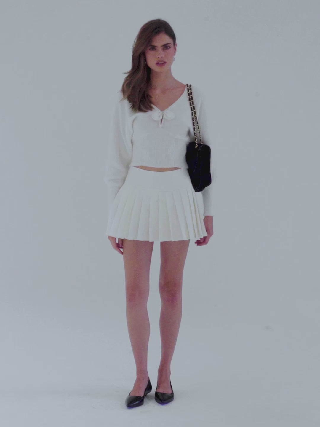 Bonnie Cinched Waist White Knit Top