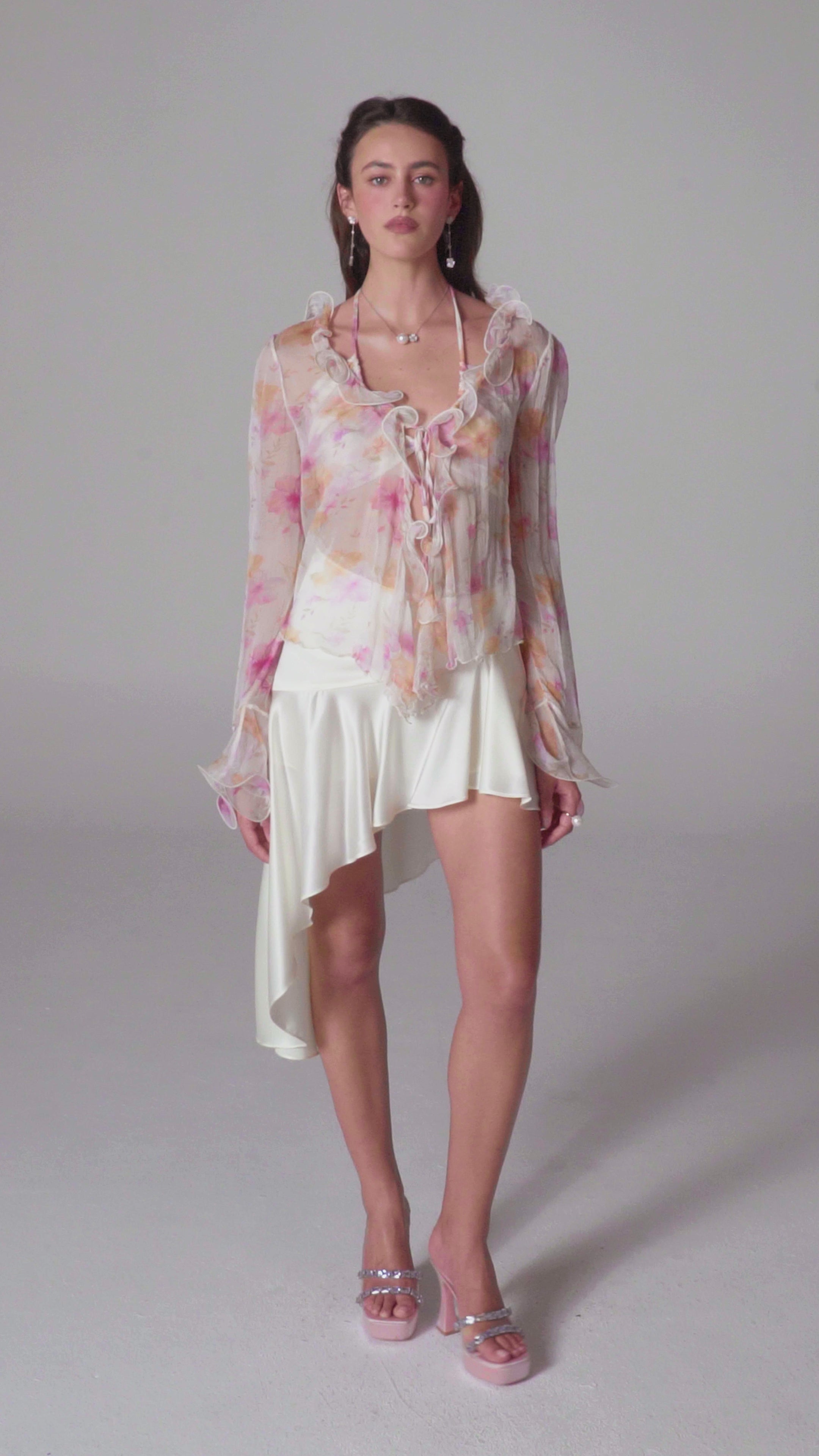 Monroe Tie-Front Ruffle Cream Blouse | Nana Jacqueline