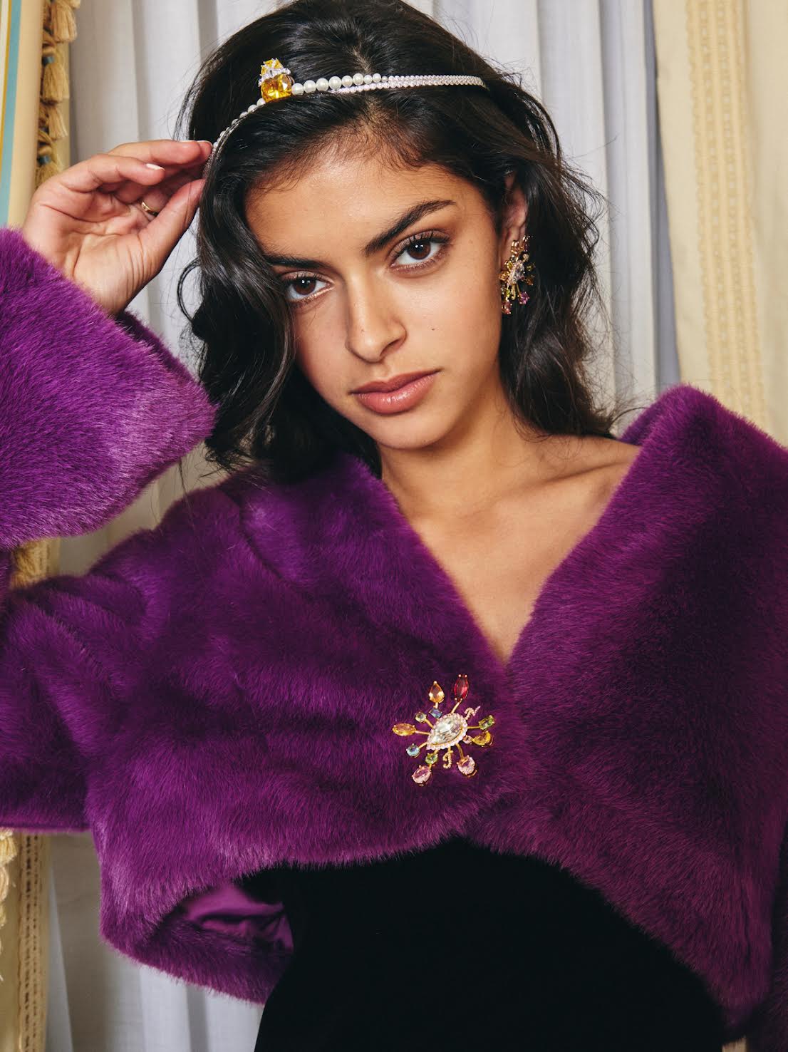 Monica Cropped Fur Coat (Purple) (Final Sale)