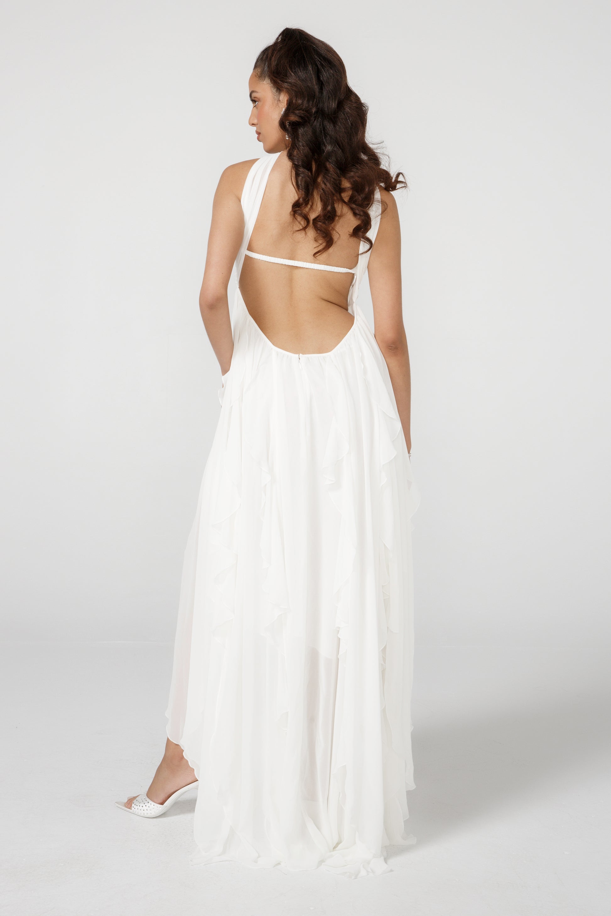 mariah white chiffon ruffle halter neck maxi dress White Maxi Simple White Chiffon Dress Mariah White Chiffon Ruffle Halterneck Maxi Dress S White