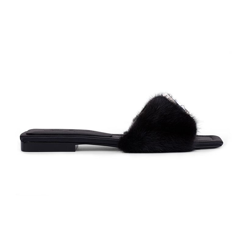 Rainbow Fur Slippers Slides For Women Open Toe Fuzzy Slippers Fluffy Slides Furry  Sandals Outdoor Indoor Non-Slip Sandalias Femininas | Wish