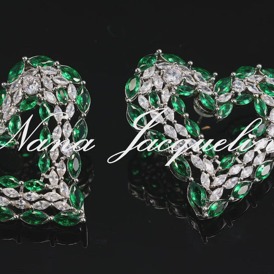 jade green Crystal-embellished heart necklace with emerald accents.