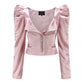 Pink Jaylene Satin Shirt with Puff Sleeves - Nana Jacqueline