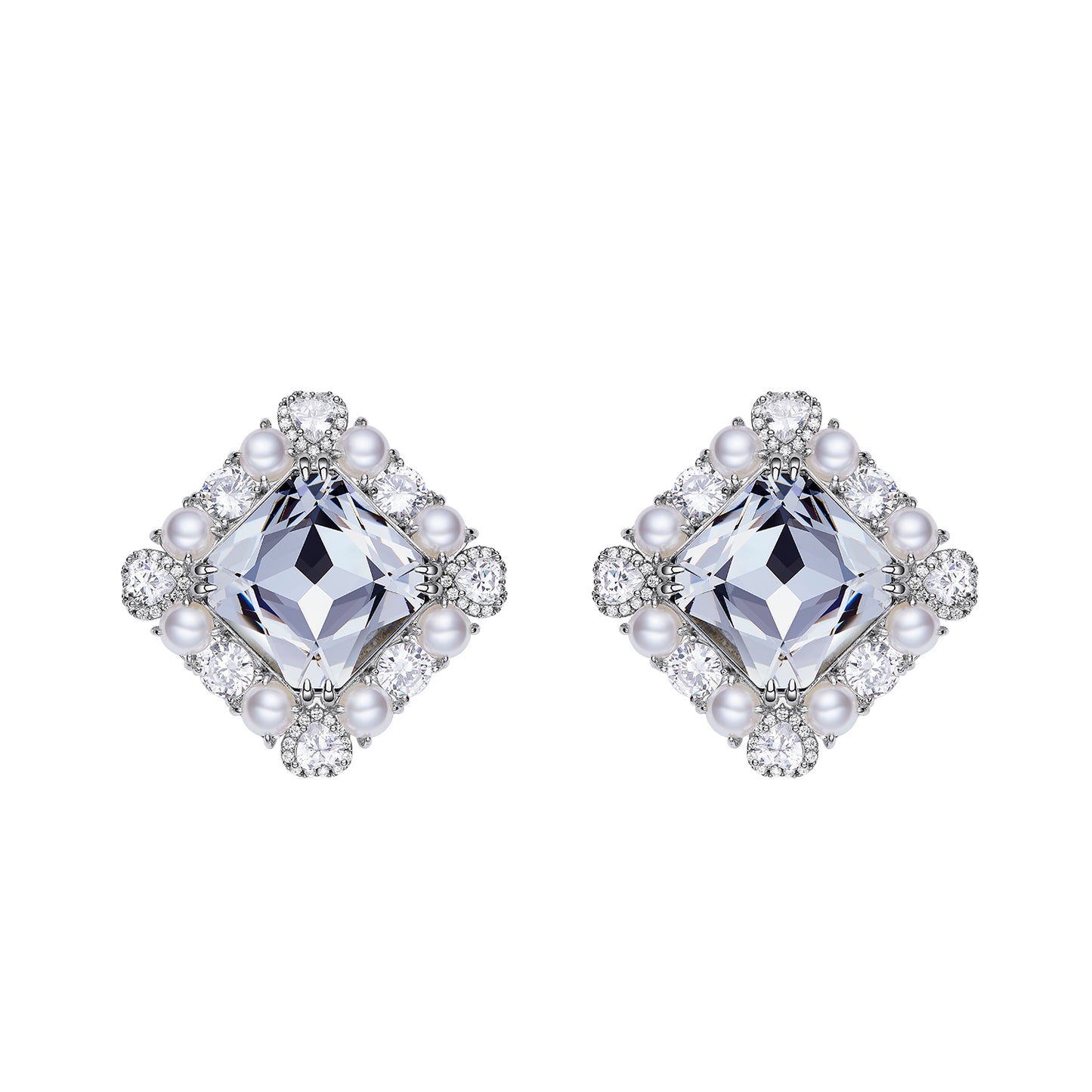 Diamond Shaped Earrings with Pearl Accents