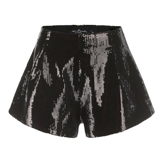 Lace-Trimmed Pleated Crepe Shorts