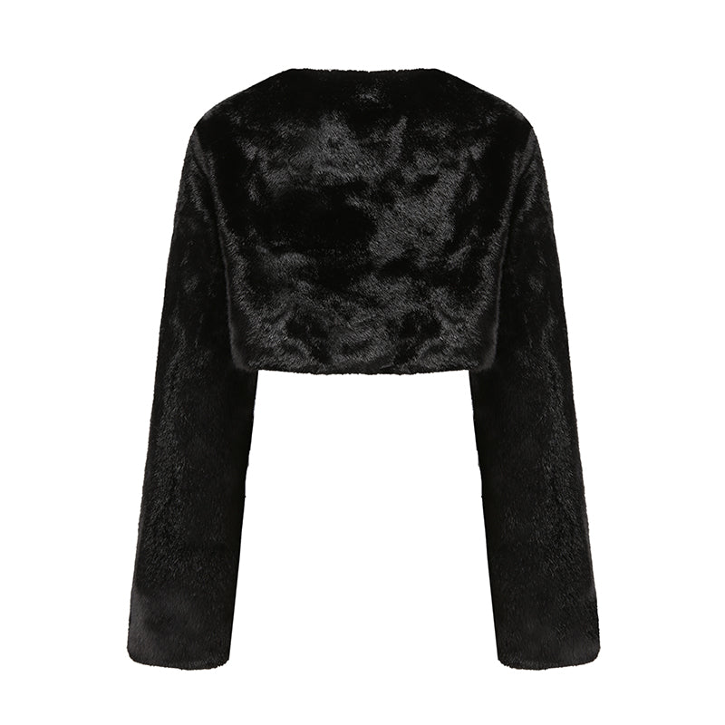 Monica Cropped Fur Jacket (Black)