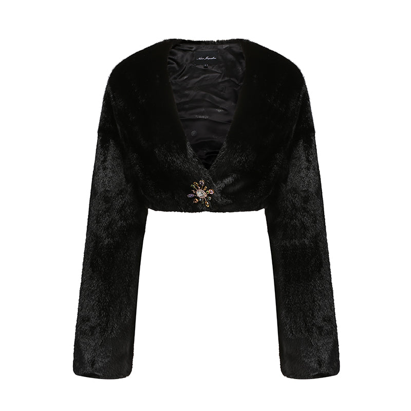 Monica Cropped Fur Jacket (Black)