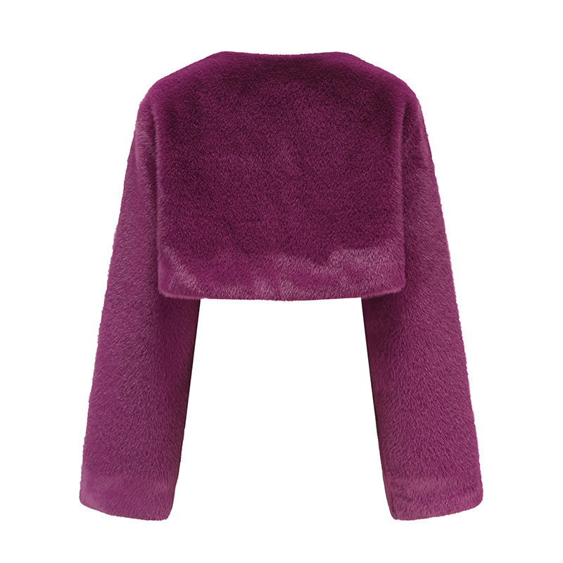 Monica Cropped Fur Coat (Purple)
