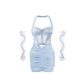 Crystal Blue Silk Dress With Gloves
