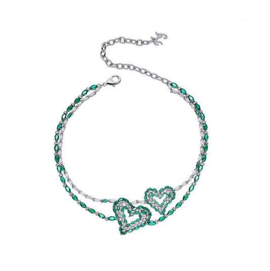 jade green Crystal-embellished heart necklace with emerald accents.