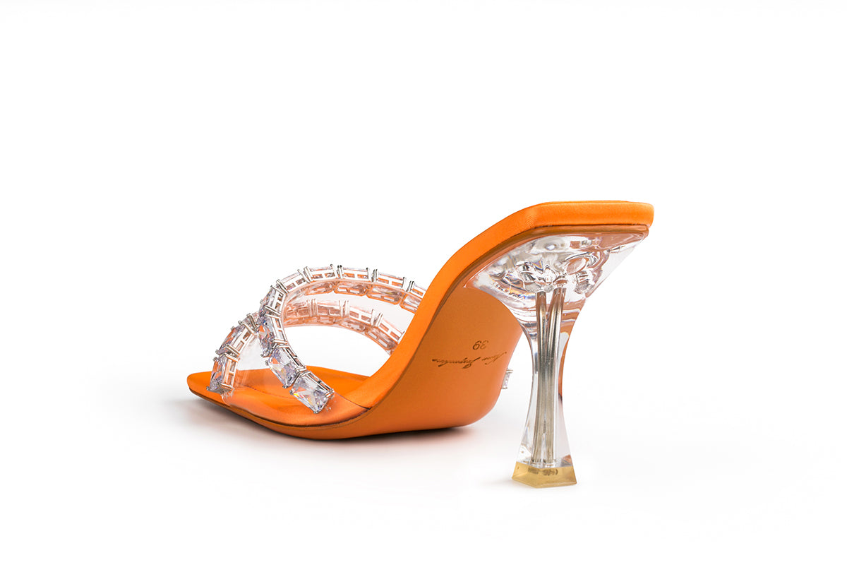 Bellah Sandals Orange with Rhinestone Nana Jacqueline Designer