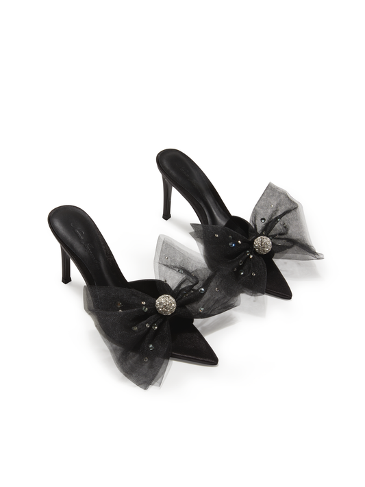 Isabella Bow Heels (Black) (Final Sale)