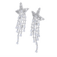silver star dangling earrings with a diamond finish