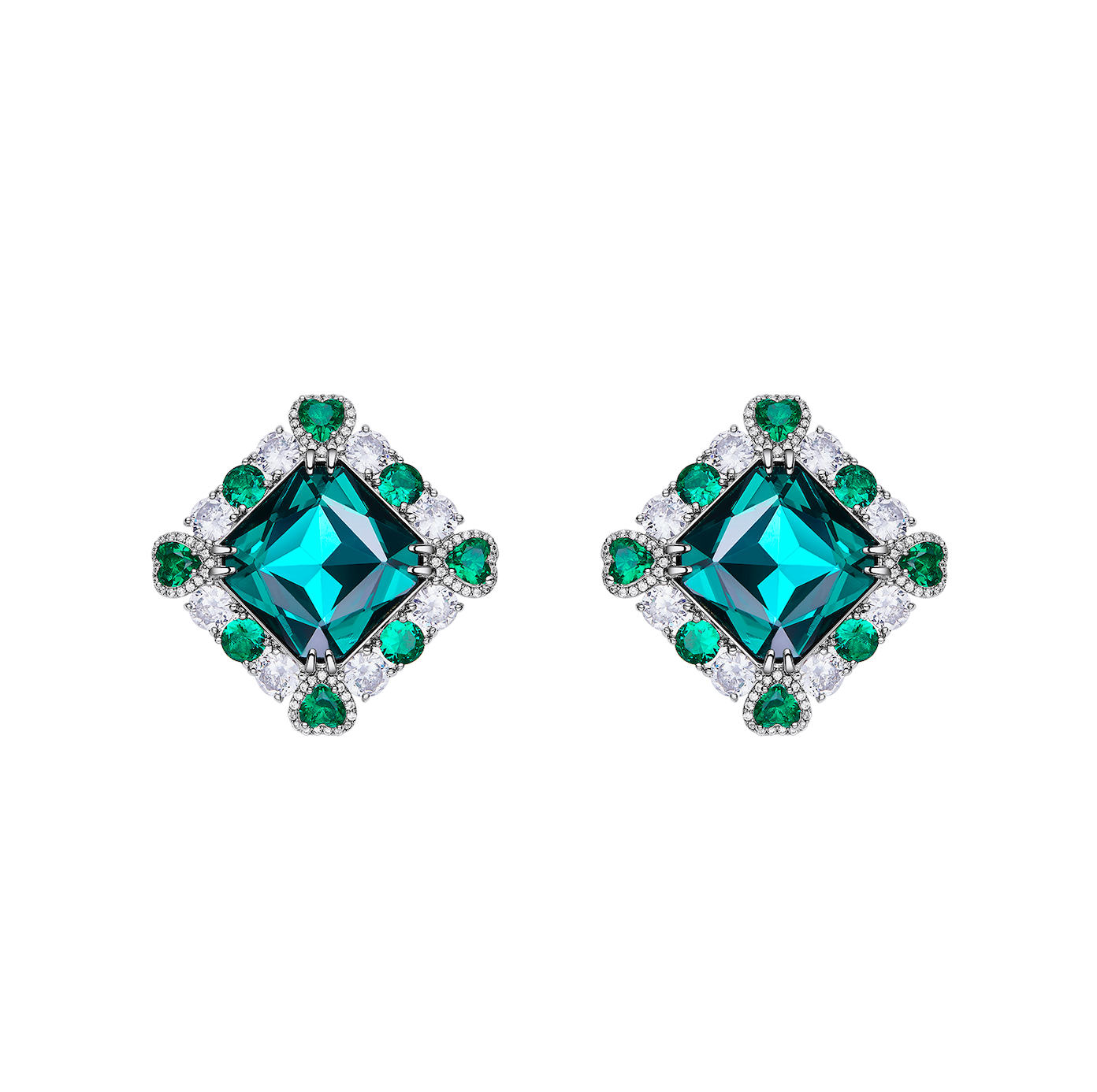 diamond shape earrings with emerald accents