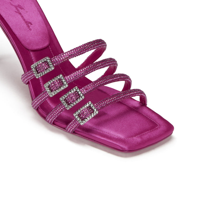 4 hot pink straps, each featuring rhinestone details and chic buckles.