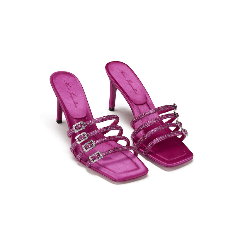 4 hot pink straps, each featuring rhinestone details and chic buckles.
