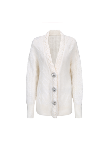 Lexi Knit Diamond Cardigan (White)