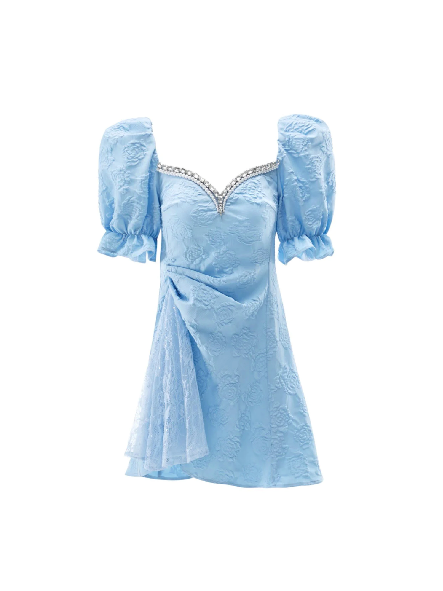 Blue Ysabella sky blue jacquard strapless corset mini dress with flared skirt β Cancer birthday dress | Nana Jacqueline